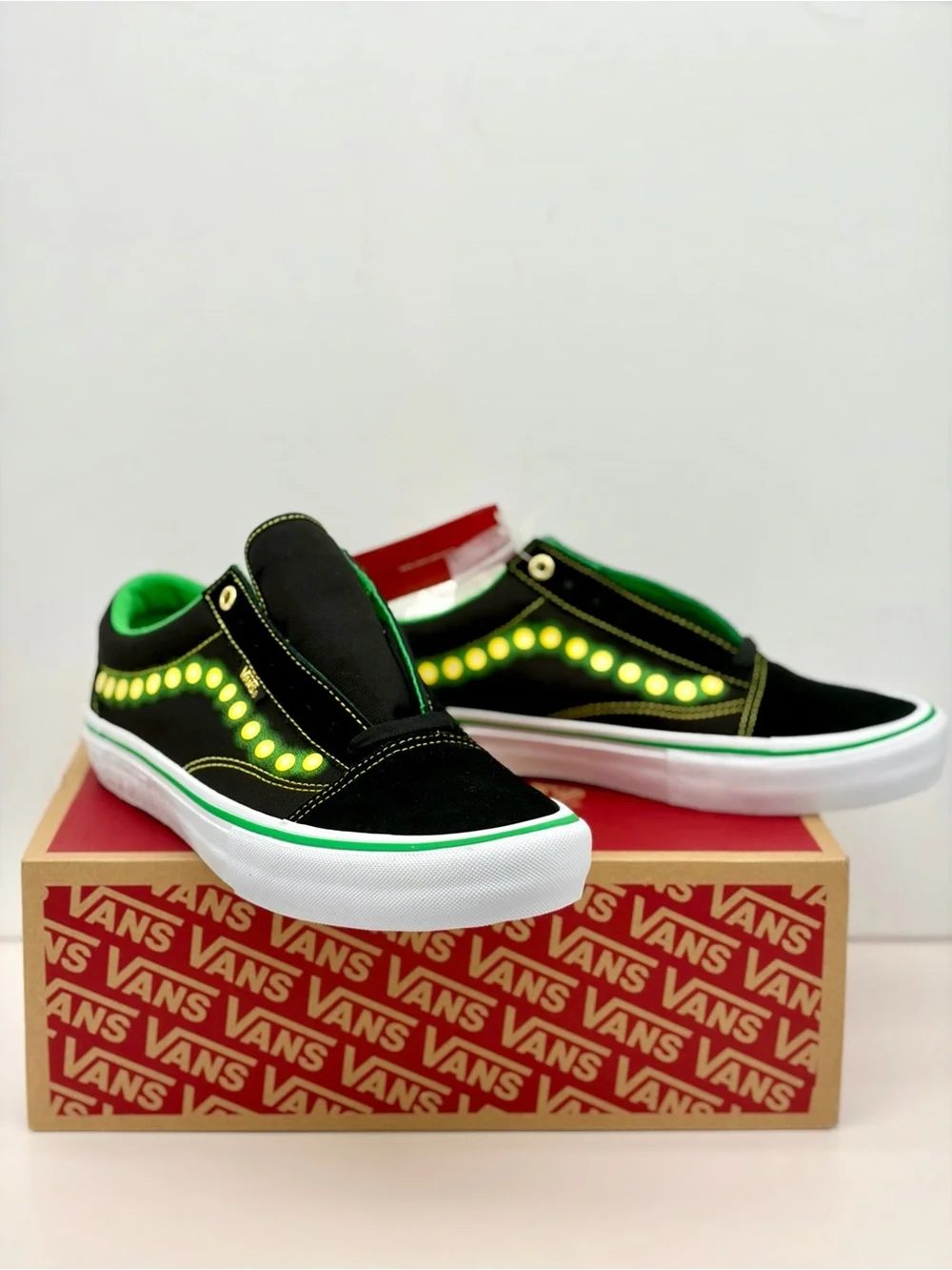 Vans Black & Neon Green Old Skool Pro Sneakers